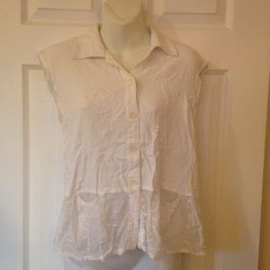 Johnny Was White Embroidered Sleeveless Shirt XS